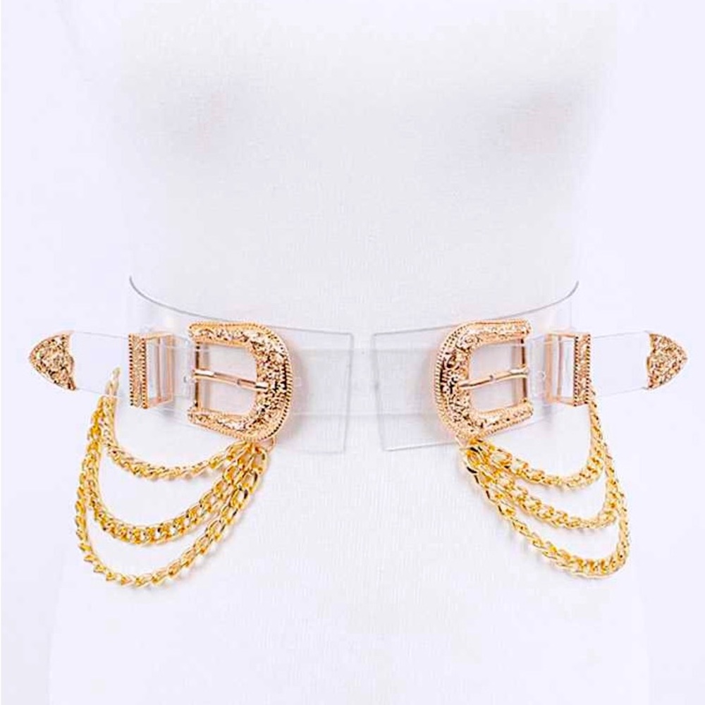 Plus Size Western Clear & Gold Chain Corset Statement Belt